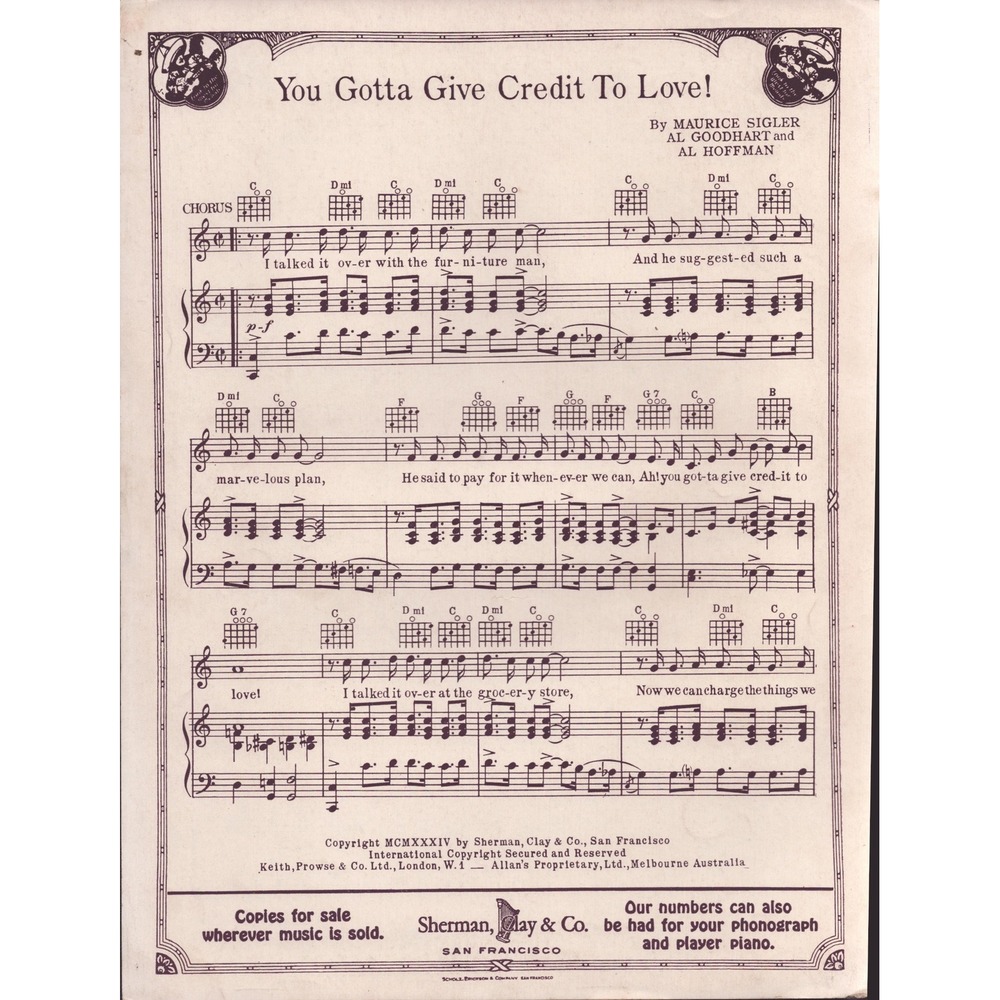 Vintage 1934 Joey Nash You Gotta Give Credit To Love Sheet Music Clipping - Picture 2 of 2